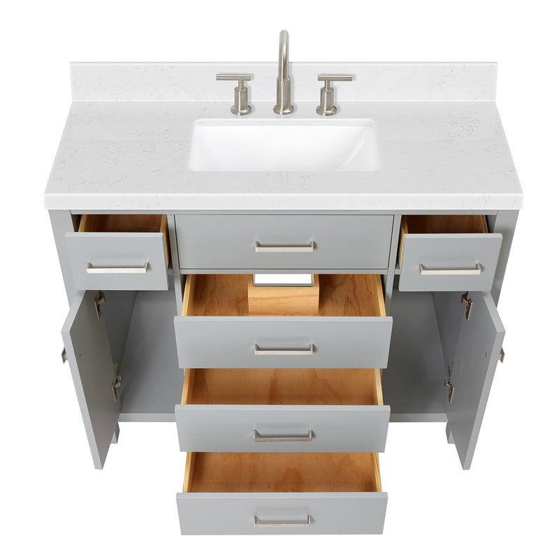 4_ARIEL Bristol 42 Single Sink Bathroom Vanity with Carrara White Quartz, Gray, 54"