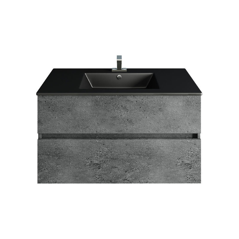 Kenija Concrete Bathroom 36" Wall Hung Single Bathroom Vanity Set, Black