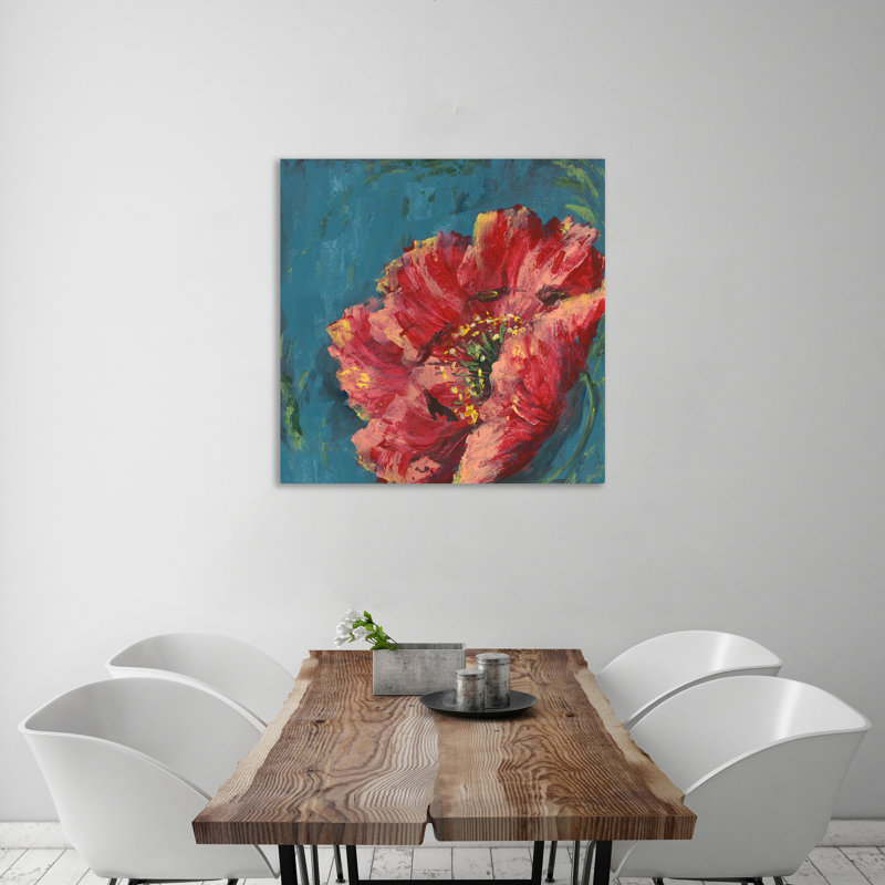 «Red Poppy On Teal III», toile tendue par Winston Porter, H 18 po x l 18 po x P 1,5 po