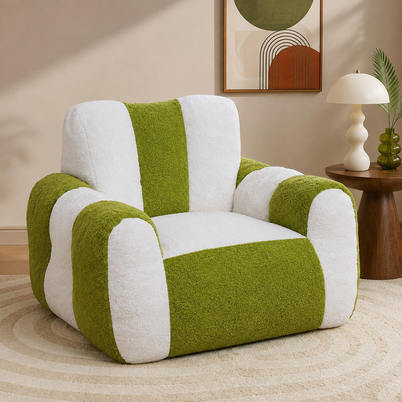 Fauteuil à billes en tissu bicolore rayé de grande taille, Blanc - Vert, Large Size