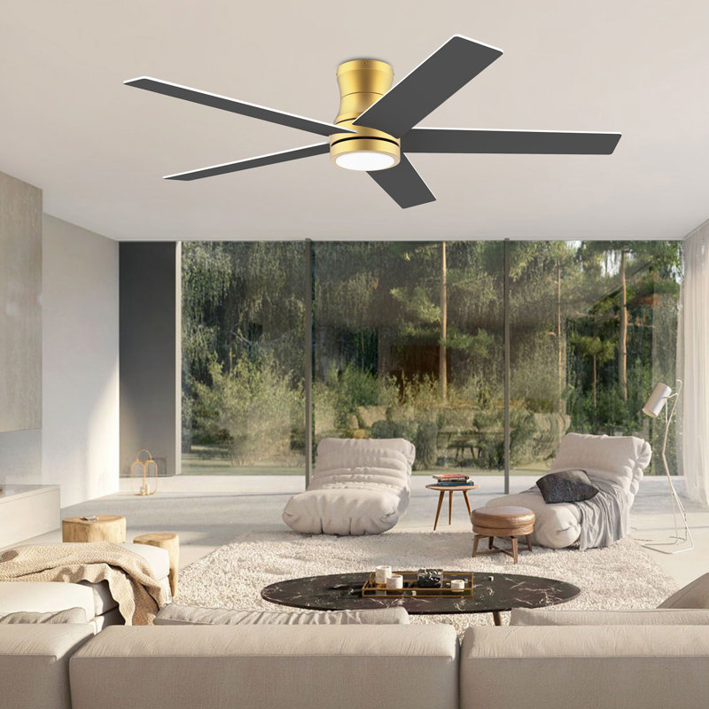 5-Blade Smart Flush Mount Ceiling Fan with Lights Remote, Voice WIFI Alexa App Control, Quiet DC Motor, "52" Wide