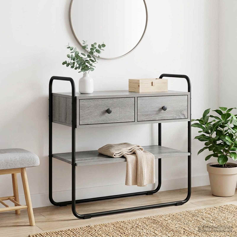 Console Table, Grey Sonoma, 75cm H x 80cm W x 40cm D, Grey Sonoma / Black