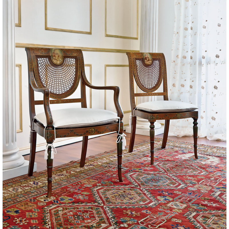 Chaise rembourrée avec accoudoirs en brun/blanc en mousseline