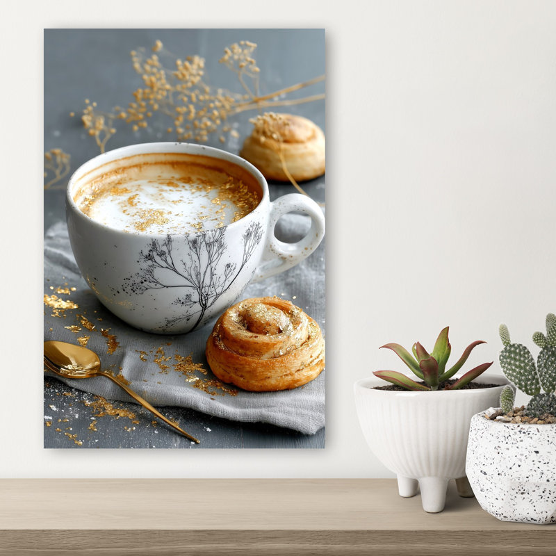 «Golden Coffee and Roll Delicate Elegant Contemporary Contemporary Art», 18" H x 12" W