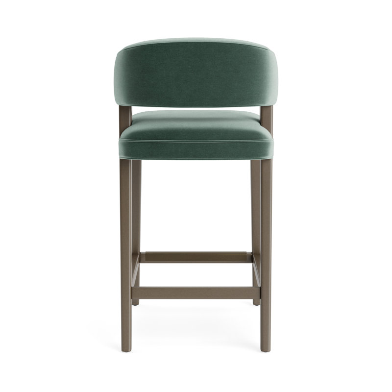 Keane Bar Stool, Performance Velvet - Jade, Driftwood, Bar Stool (30” Seat Height)