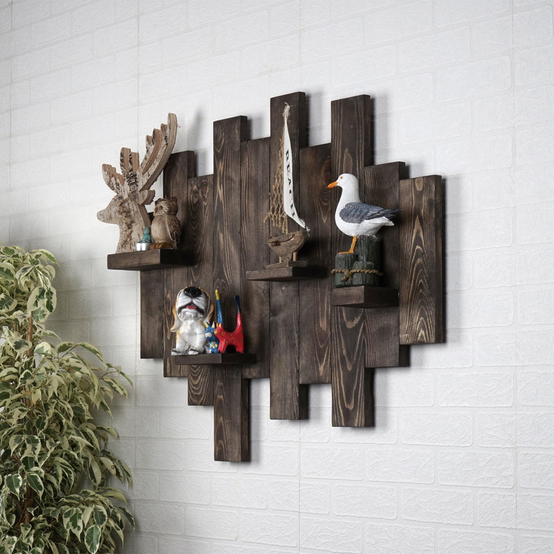 4 Piece Solid Wood Floating Shelf with Adjustable Shelves