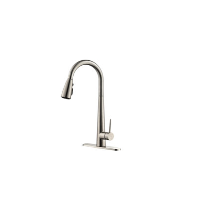 Modern Stainless Steel Sink Faucet, Brushed Nickel, High Arc Single Handle, Pull Down , Deck Plate Handle Kitchen Plate, Flavor
