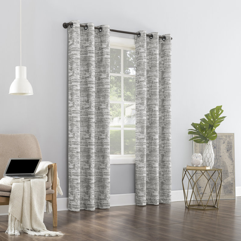 Sun Zero Parrish Distressed Grid Thermal Extreme 100% Blackout Grommet Curtain Panel, Gray, 40" W x 84" L