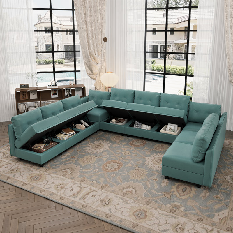 Accoudoir modulaire rembourré courbé avec rangement Brizzia, Mélange de polyester vert