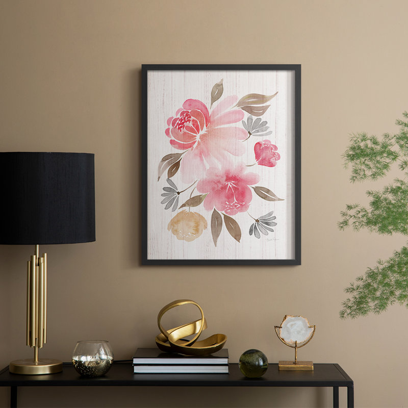 Loose Peonies II Framed Print - Solid Wood, Black, 21" H x 17" W