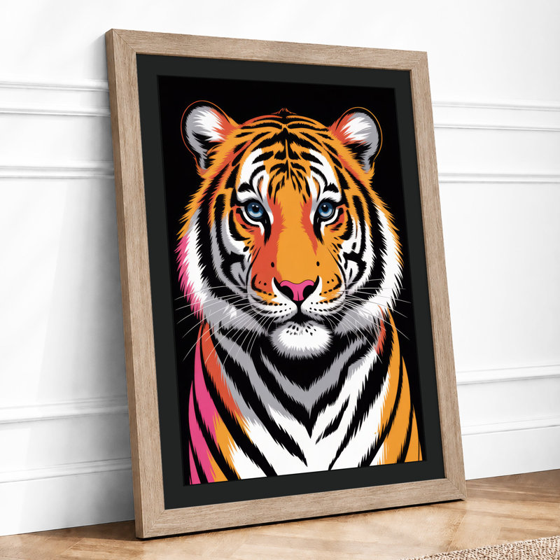 Tiger's Intense Gaze Modern - Framed Print, A1 - 84.1 x 59.4 cm, Oak