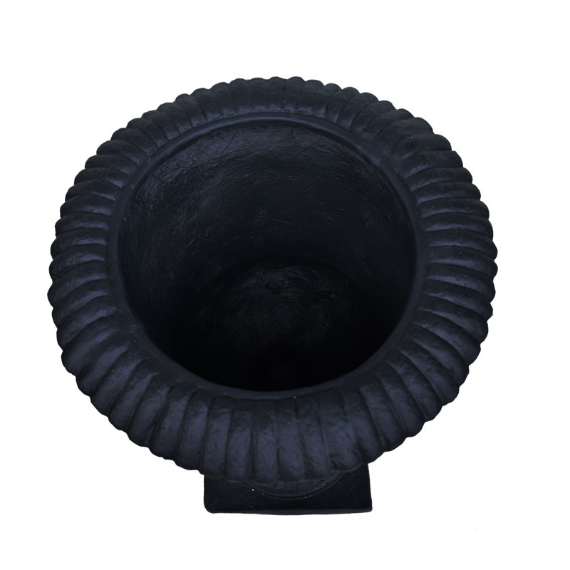 Garden Urn Planter - Elegant Black Concrete Flowerpot For All Plant Types, Weather And Water , Square Base, 18.91In X 27.62In, 36.15Lb Stylish Container Flowers, Herbs, Succulents & Veggies,
