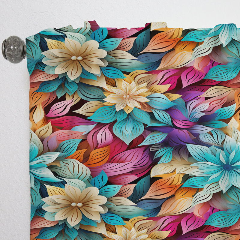 Motif éclectique de style mandala boho I - Rideau floral - Rideau floral obscurcissant - 1 panneau, L 52 po x L 63 po