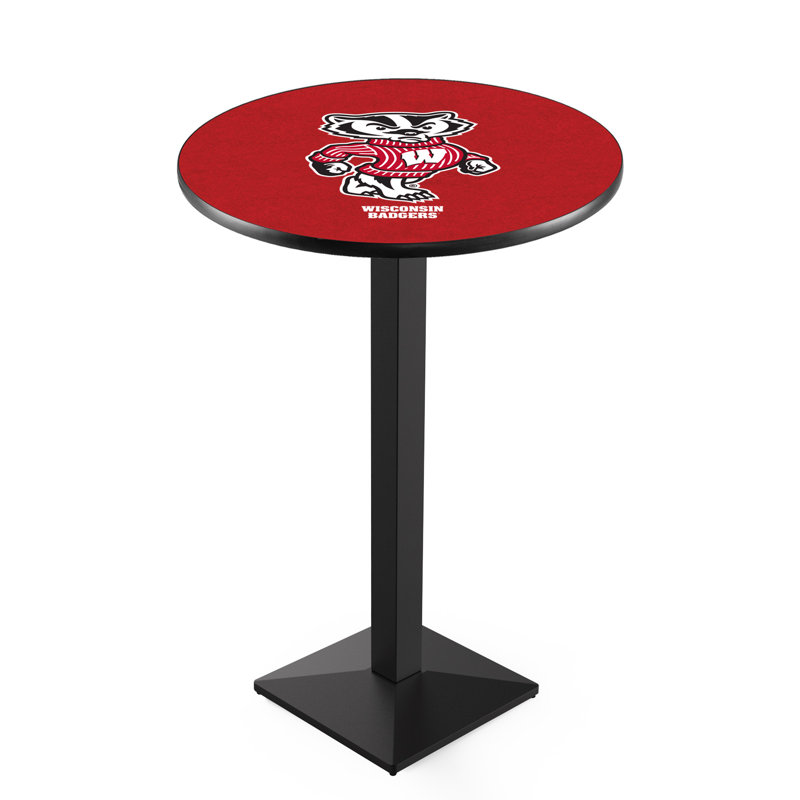 Round Metal Base Dining Table, Black Wrinkle, University of Wisconsin - "W" Logo