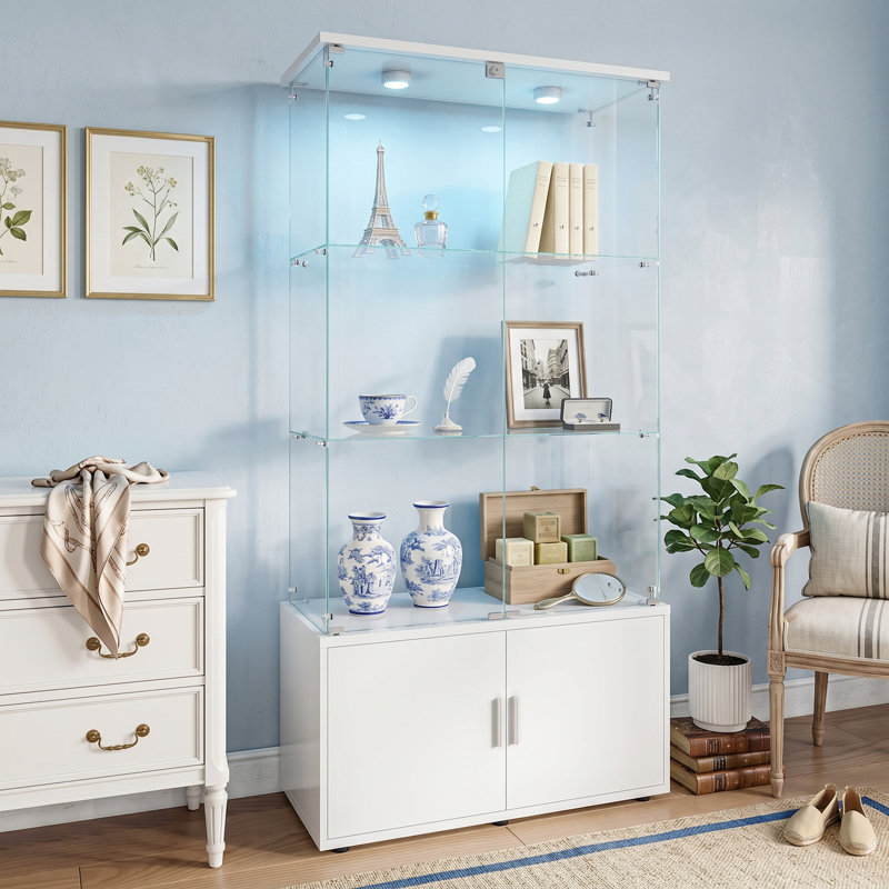 Glass 78.51 cm W Display Cabinet, White