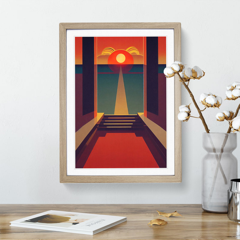 Deco Sunset No.3 - Framed Print, 64cm H x 46cm W x 2cm D, Oak