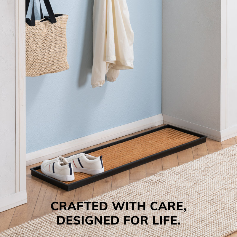 Tapis-décrottoir éco-responsable en caoutchouc 14 po x 46 po avec rebord surélevé écologique pour chaussures boueuses, outils de jardinage et articles pour animaux de compagnie - intérieur / extérieur
