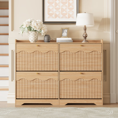 47.2" W Fluted Shoe Cabinet with 4 Flip Drawers & Adjustable Shelves, Narrow Freestanding Storage for Entryway