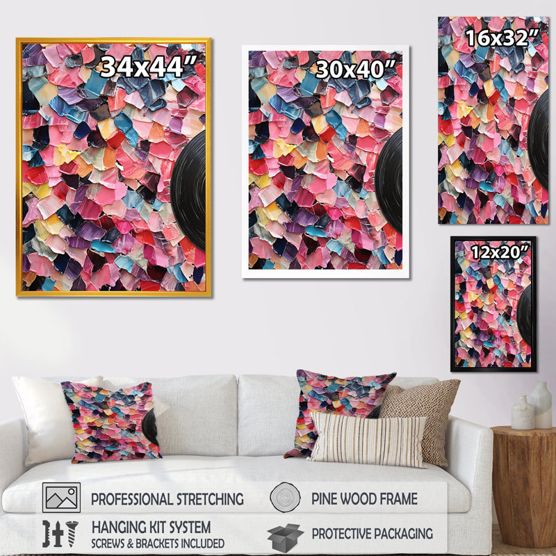 Rose numérique mélodique Fusion III - Collages abstraits, art mural, Toile tendue, 60" H x 40" W