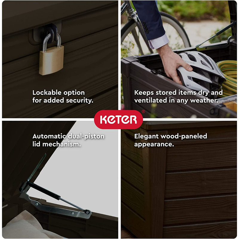 Brown Fade-Resistant Lockable Resin Deck Box with 120 Gallon Capacity