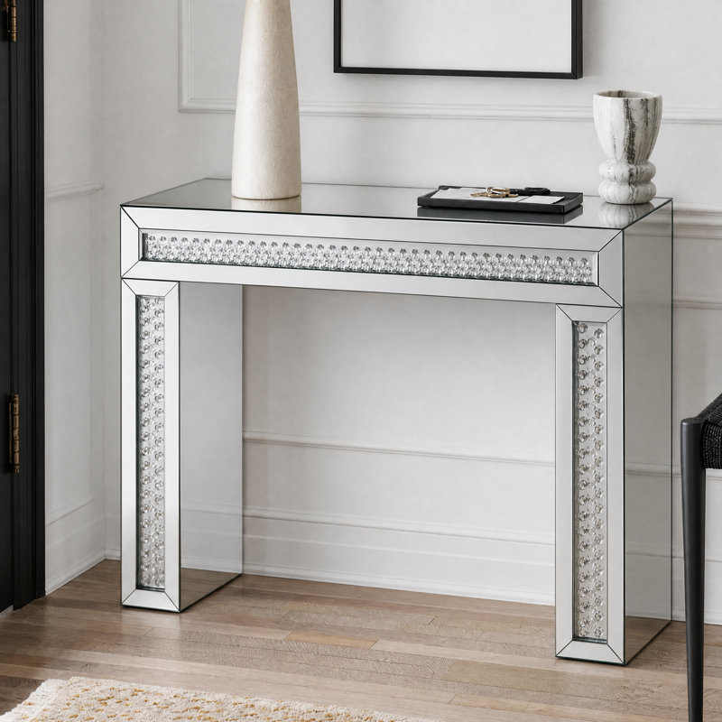 44" Vanity Desk, Mirrored Glass, White  