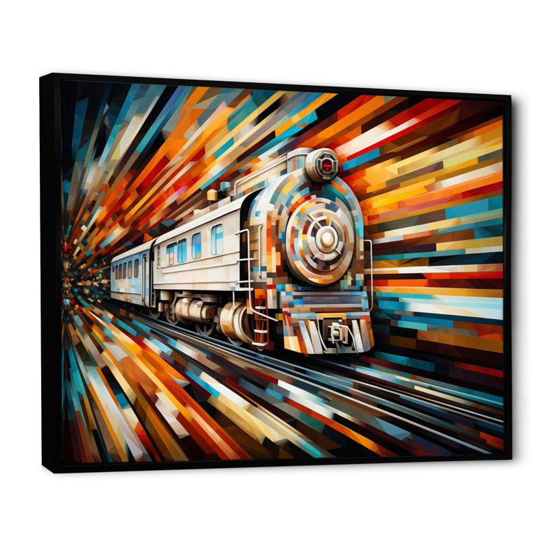 Abstract Train Geometric Express I - Transportation Wall Decor, H 12 po x l 20 po x P 1 po, Cadre flottant noir