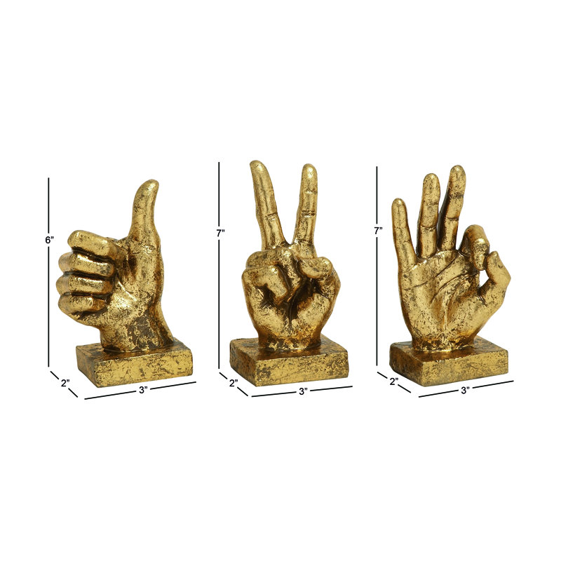 Ensemble de 3 sculptures décoratives en argent et en polystone H 7 po, 7 po et H 6 po, Or