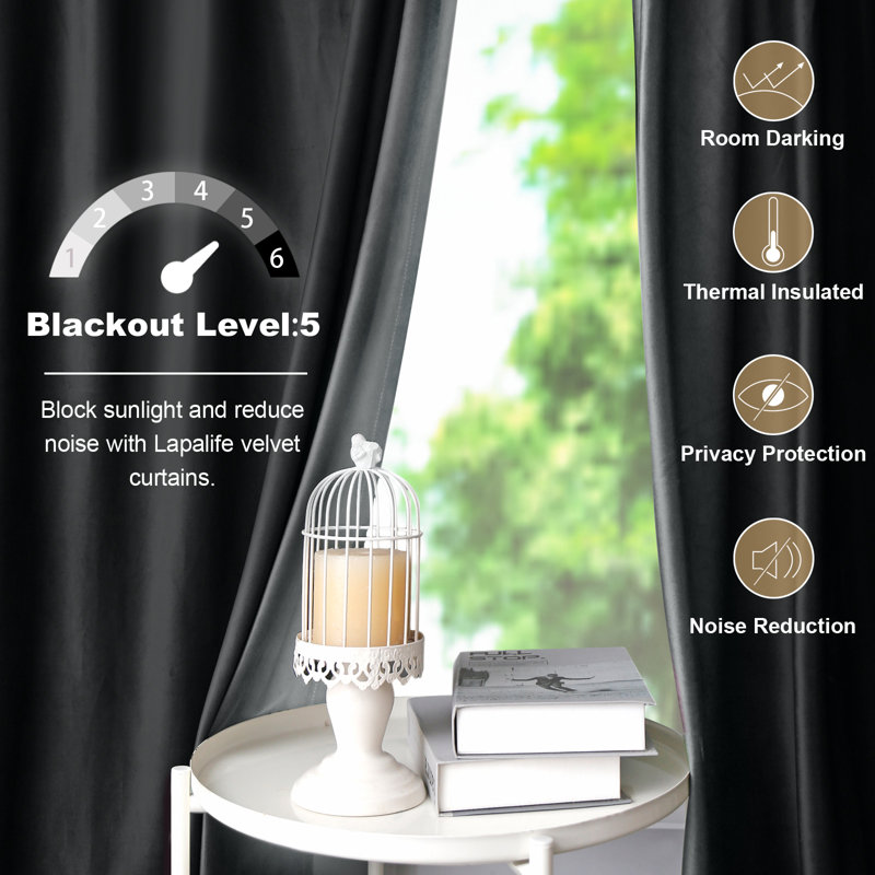Velvet Blackout Curtain Pair, Gray, 52" W x 96" L