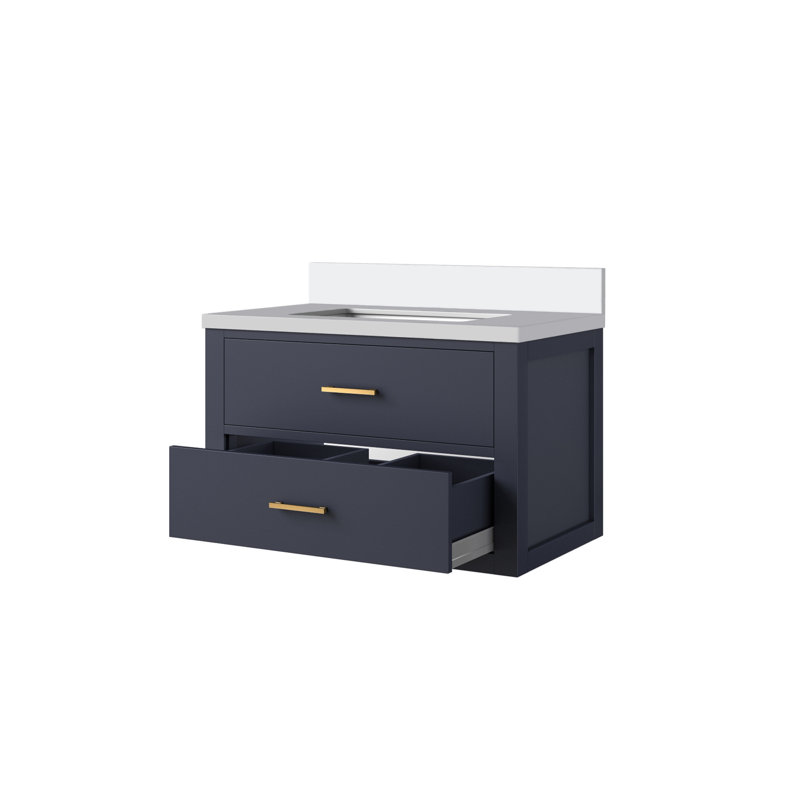 Meuble-lavabo simple l 30 po x P 22 po Castor, Noir, Quartz blanc