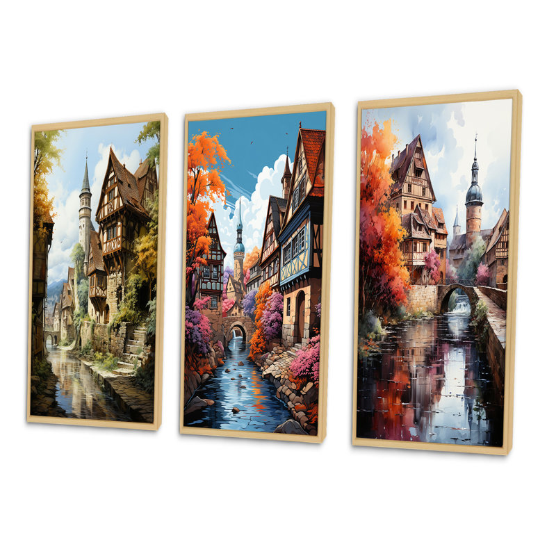 «Allemagne Bavarian Charm», 3 pièces sur toile, Encadré naturel, H 32 po x l 48 po
