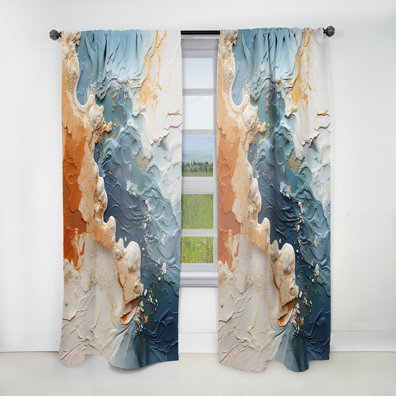 Gleb Modern Teal waves fight - Nautical Velvet Curtain - Room Darkening - 1 panel, 52" W x 84" L