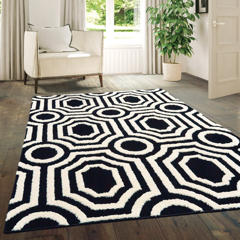 Tapis noir/blanc Alhambra, Rectangle 7 pi 10 po x 10 pi 6 po