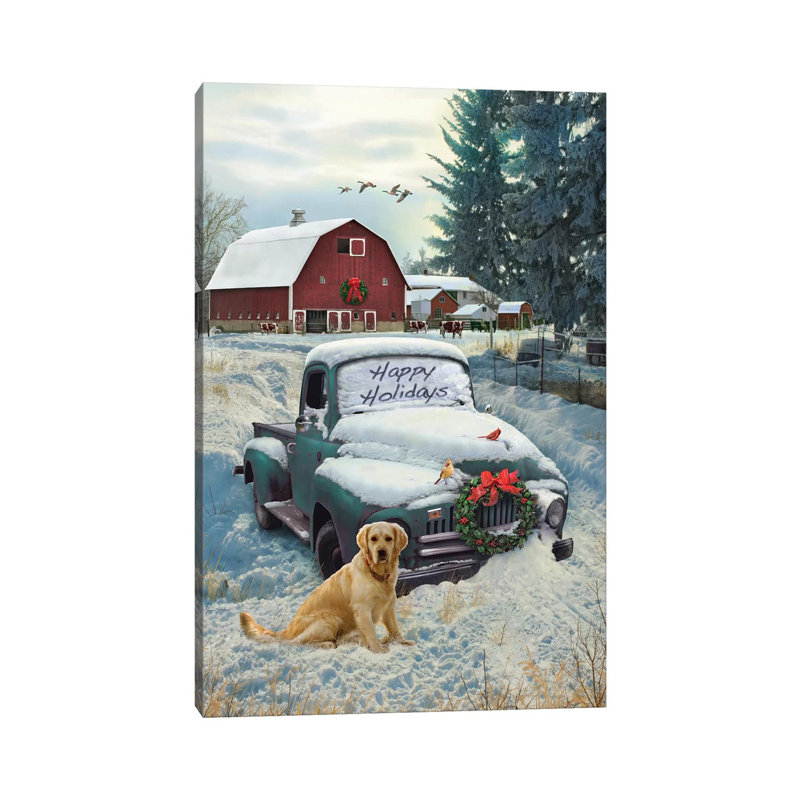 Holiday Truck - Painting on Canvas, 20.32 cm H x 30.48 cm W, Wrapped Canvas
