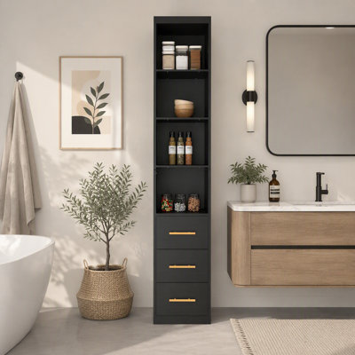Grande armoire de rangement étroite pour salle de bain avec tiroir et tablettes pour la buanderie et le salon