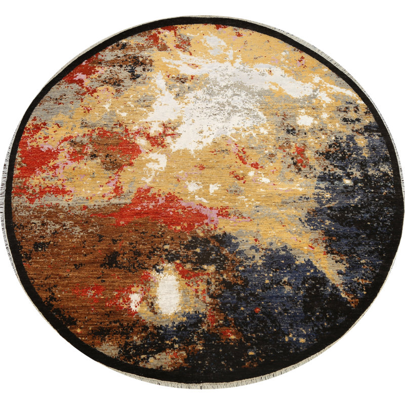 Tapis 100% oriental à teinture végétale ronde abstraite 8 x 8