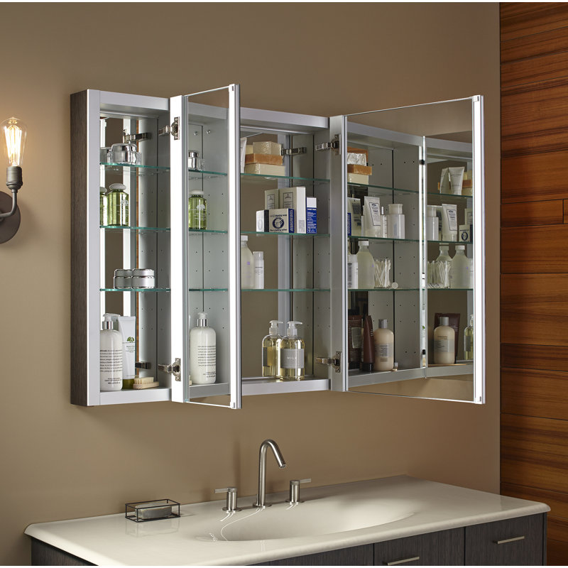 KOHLER Verdera® Aluminum Triple-Door Medicine Cabinet, Frameless with Adjustable Shelves, 30"H x 40"W x 4.75" D