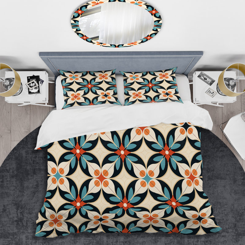 Asian Zen Beige And Orange Tiles - Ensemble de housse de couette damassé, Housse de couette simple + 1 taie décorative stan