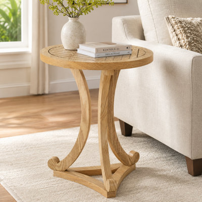 Table d'appoint ronde en bois manufacturé naturel avec base trépied courbée