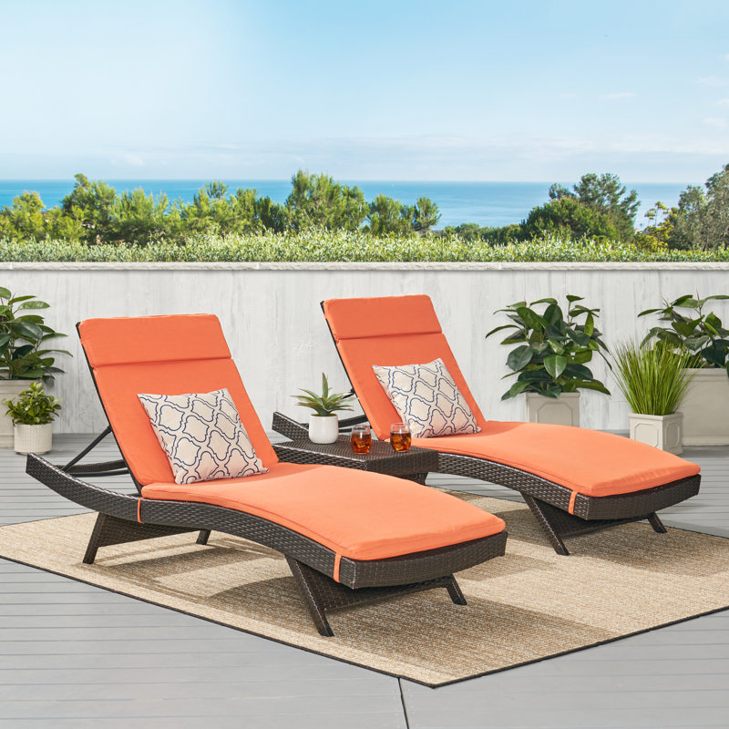 Ensemble de chaise longue en osier avec coussin Hans Cagliari, Orange / Brun