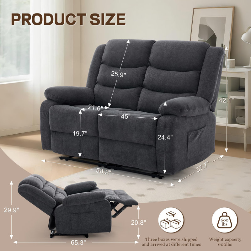 2-seat Reclining Sofa, Modular Recliner Sofa For Living Room And Home Theater, Loveseat Sofa With Hidden Cup Holders ,usb Ports,side Pockets