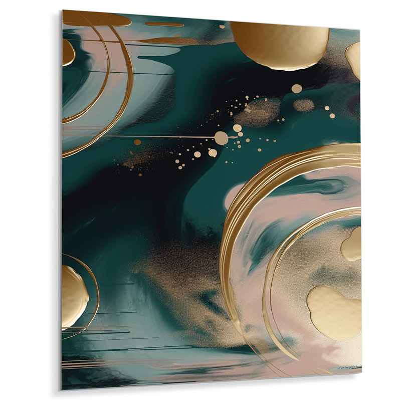 Or et vert abstrait marbré harmonies tourbillons II - marbre décoration murale, H 20 po x l 12 po x P 1 po