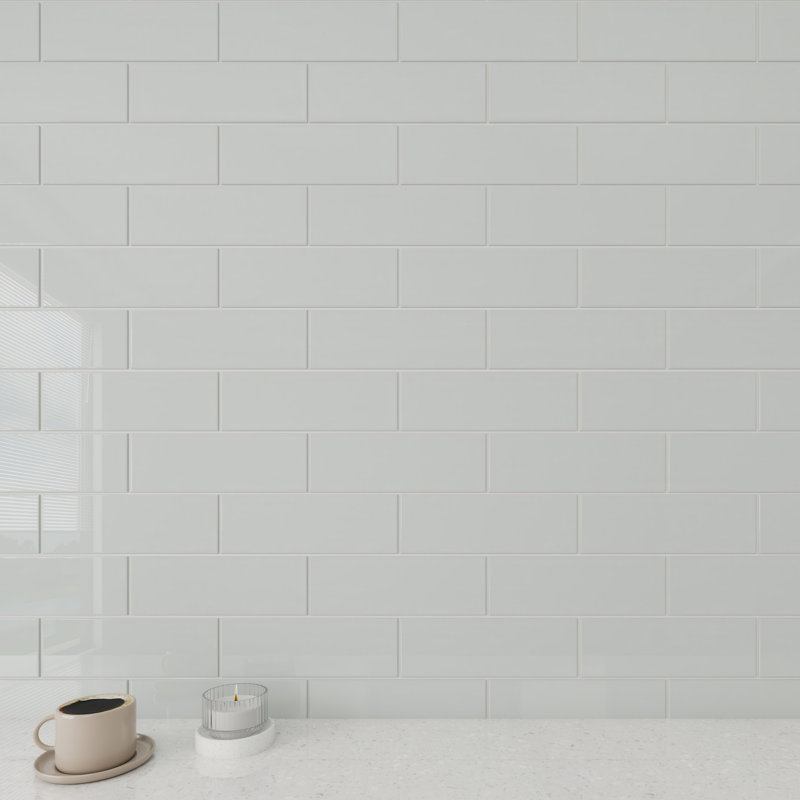 Glass Subway 4" x 12" Wall Tile, Light Gray