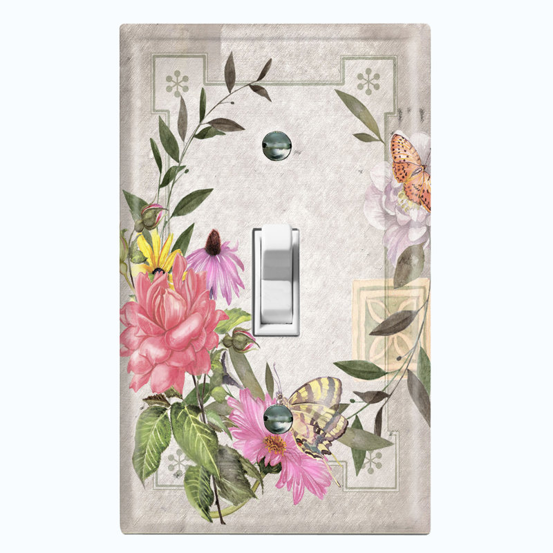 Plaque murale à interrupteur à bascule brun clair avec fleurs de magnolia rose et jaune