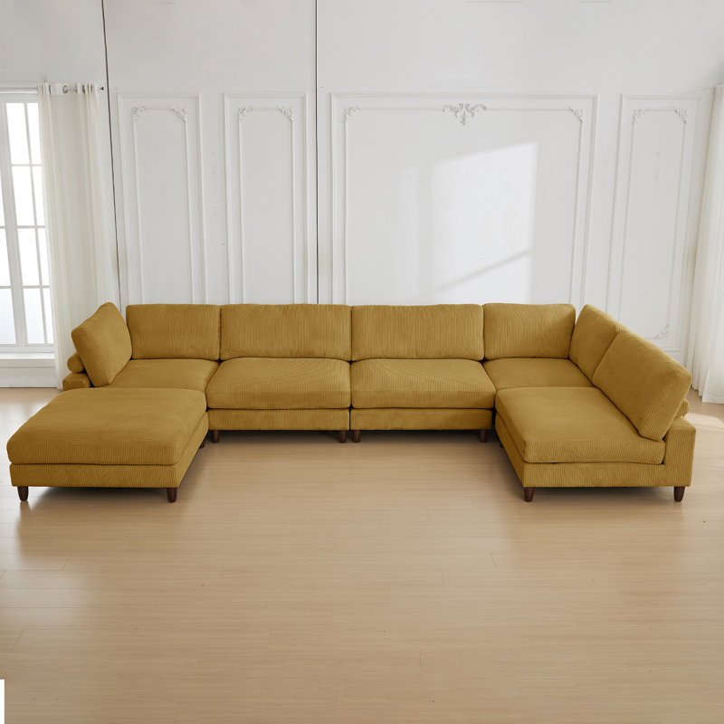Canapé modulaire en velours côtelé 6 pièces, Velours côtelé jaune