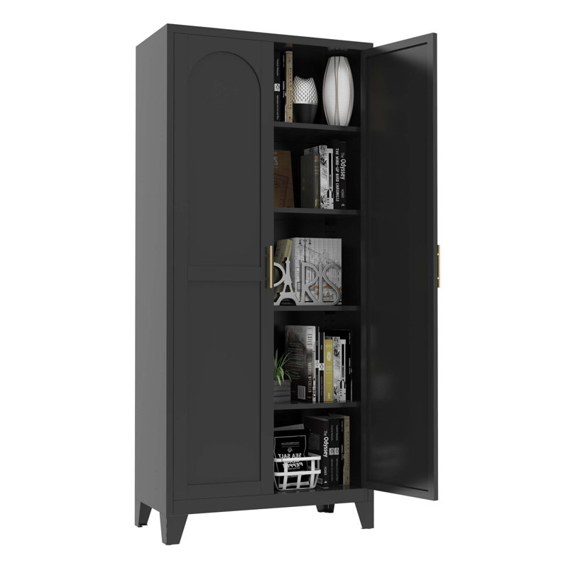 Armoire de rangement en métal durable avec tablettes réglables et portes galbées pour une organisation polyvalente