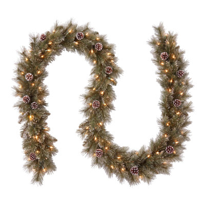 108" Frosted Pre-Lit Bristle Pine Christmas Garland