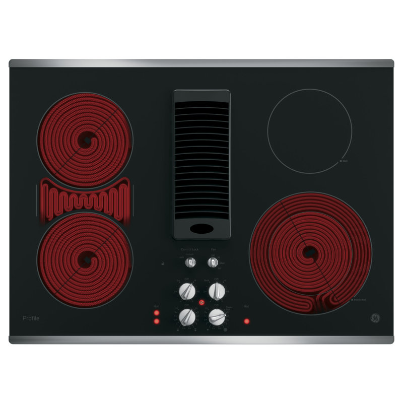 Downdraft Electric Cooktop, Black/Stainless Steel, Stainless Steel