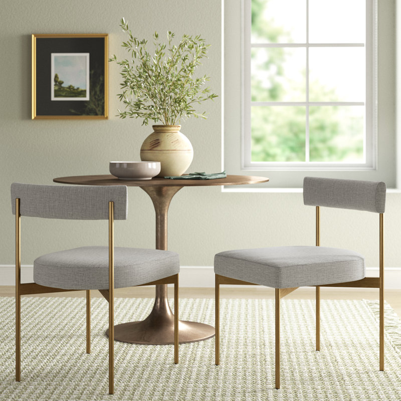 Freida 19.75'' H Upholstered Side Chair, Dark Gray Performance Basketweave, Antique Brass