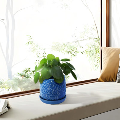 2 pots de fleurs modernes en céramique de 7 po en bleu marine, toutes saisons, trou de drainage pour pots de fleurs d'entretien de la santé des plantes avec finition bleu antique, de 2, développement de racines