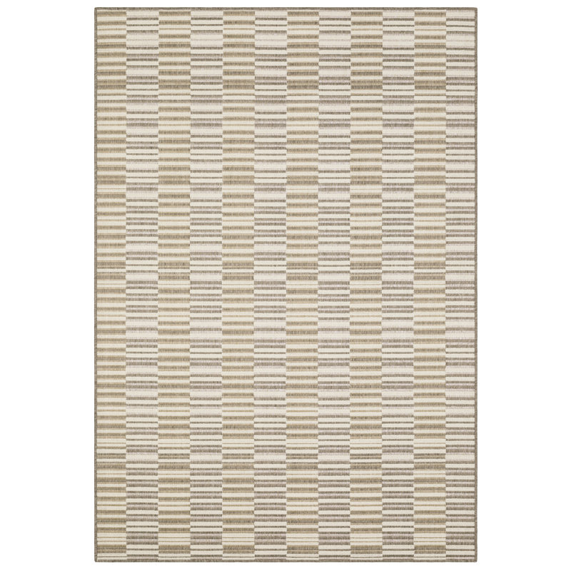 Tavraj Staggered Linear Stripe Beige / Tan Indoor/Outdoor Rug, Runner 1'10" x 7'6"